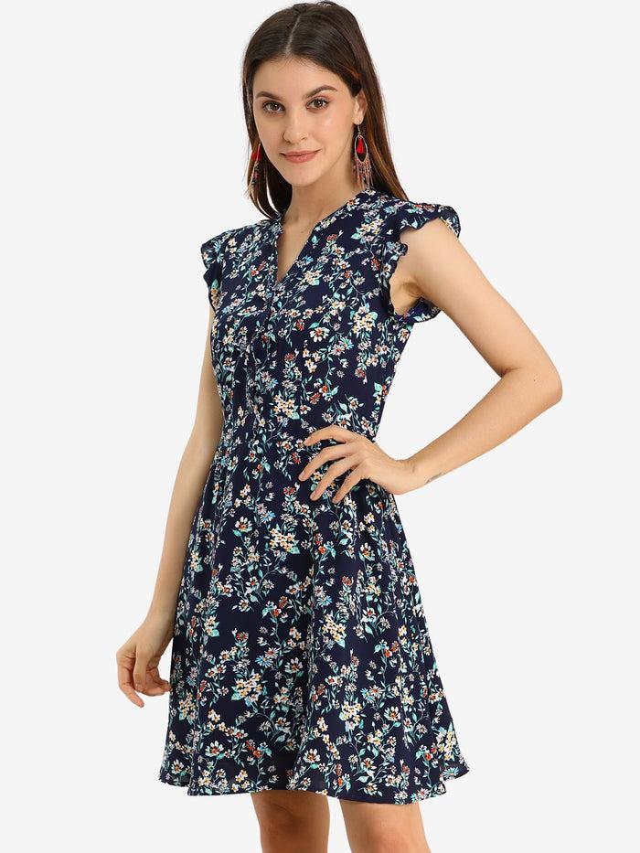 allegra k Flutter Sleeve Ruffle A-Line Flowy Chiffon Dress