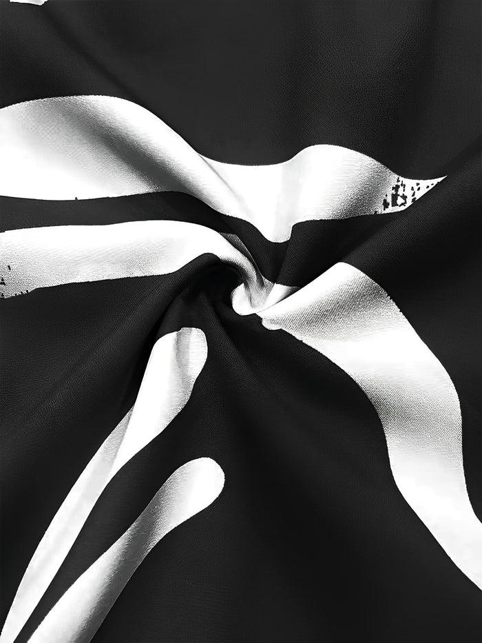 Allegra K Graphic 3/4 Sleeves Tie Waist Maxi A-Line Dress