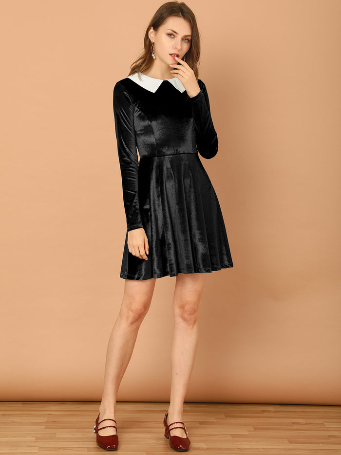 Allegra K Halloween Velvet Long Sleeve Contrast Doll Peter Pan Collar Dress