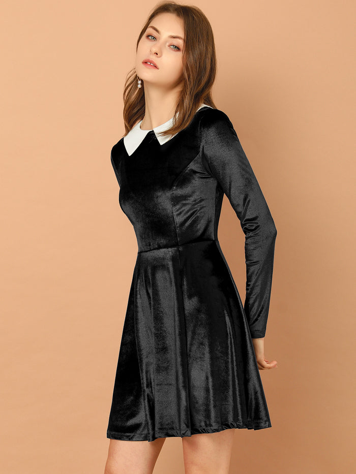 Allegra K Halloween Velvet Long Sleeve Contrast Doll Peter Pan Collar Dress