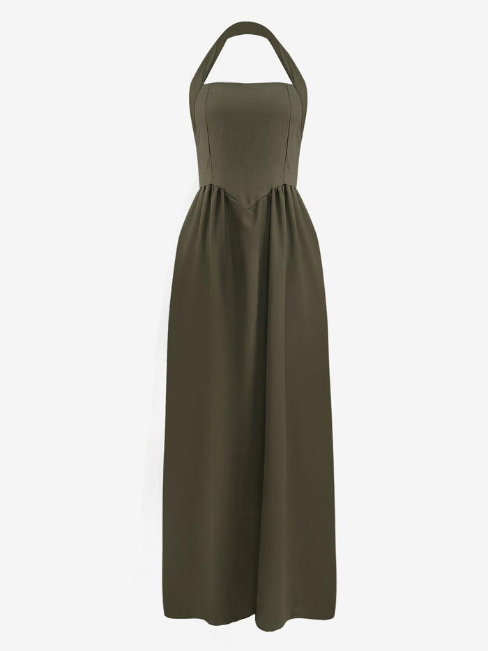 Allegra K Halter Neck Backless Pocketed A-Line Midi Dress