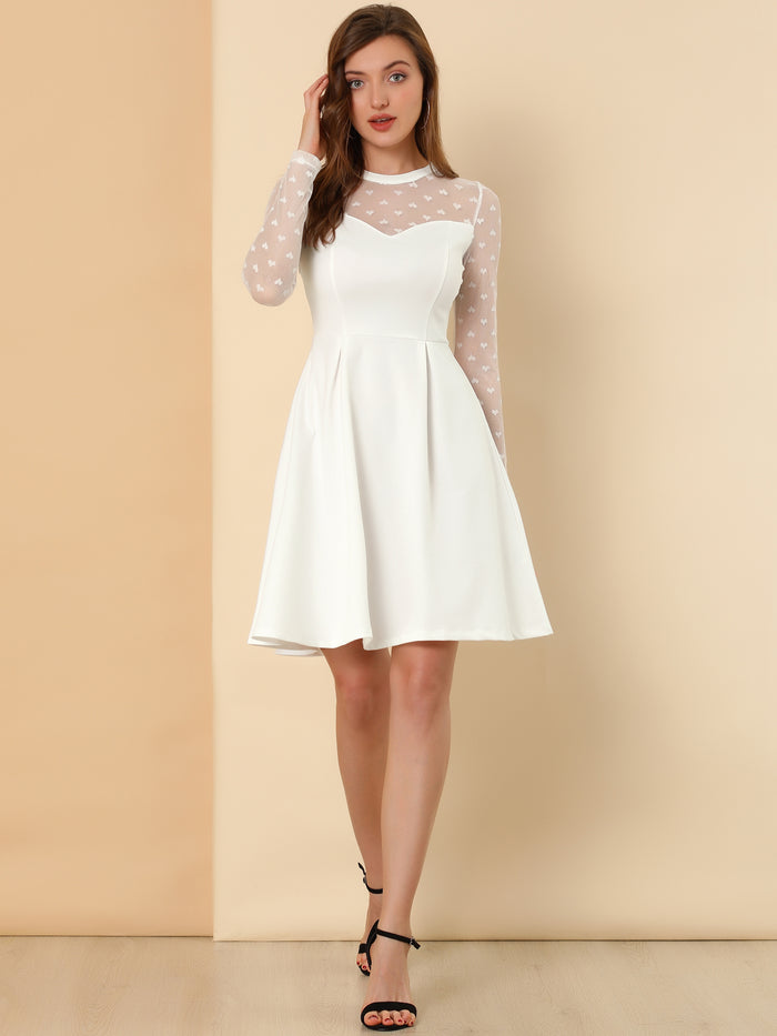 Allegra K Heart Mesh Sheer Long Sleeve Gothic Cocktail Skater Mini Dress