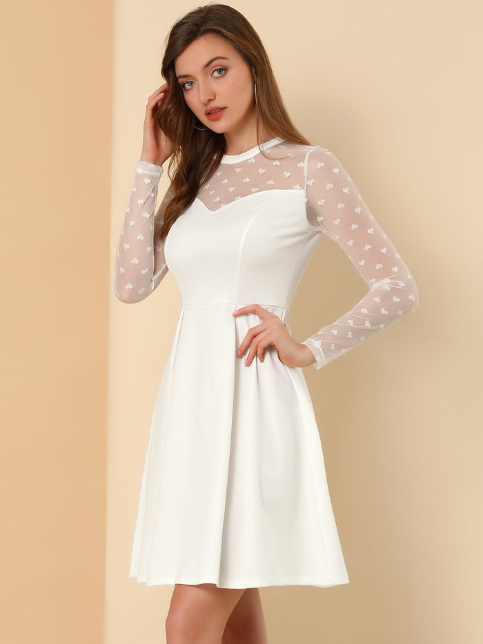 Allegra K Heart Mesh Sheer Long Sleeve Gothic Cocktail Skater Mini Dress