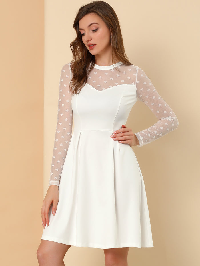 allegra k Heart Mesh Sheer Long Sleeve Gothic Cocktail Skater Mini Dress