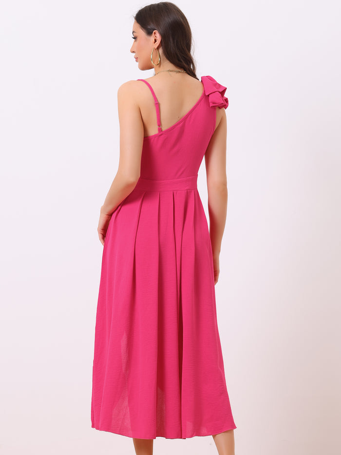 Allegra K Irregular Hem Sleeveless One Shoulder Pleated Flowy Midi Dress