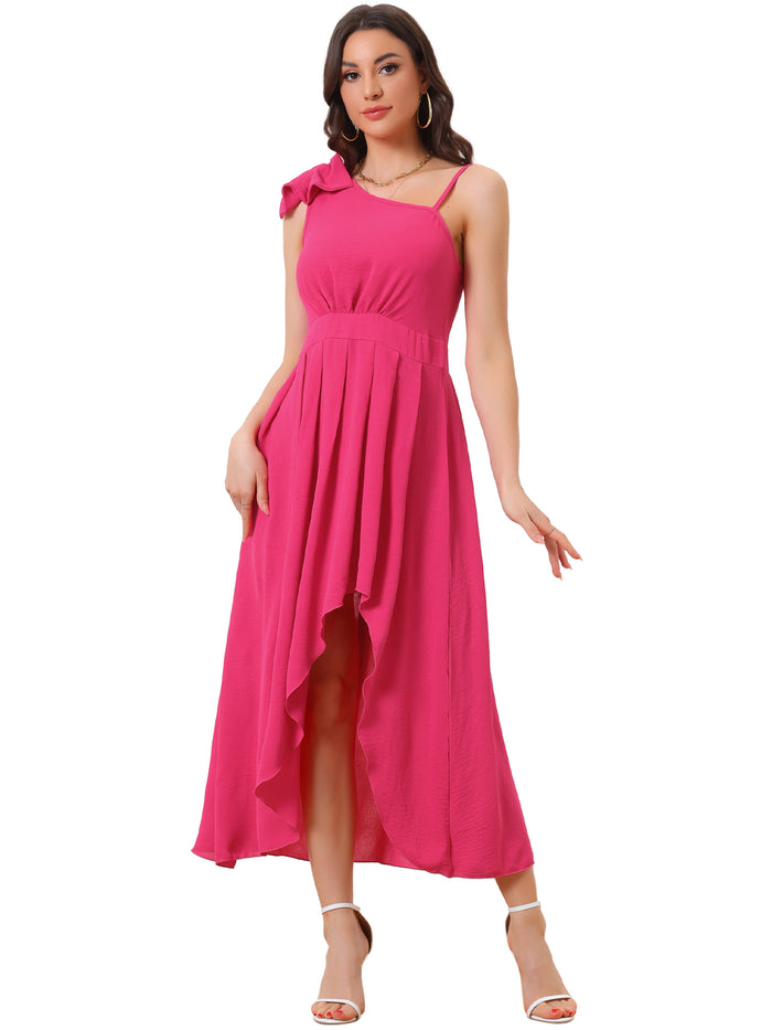 Allegra K Irregular Hem Sleeveless One Shoulder Pleated Flowy Midi Dress