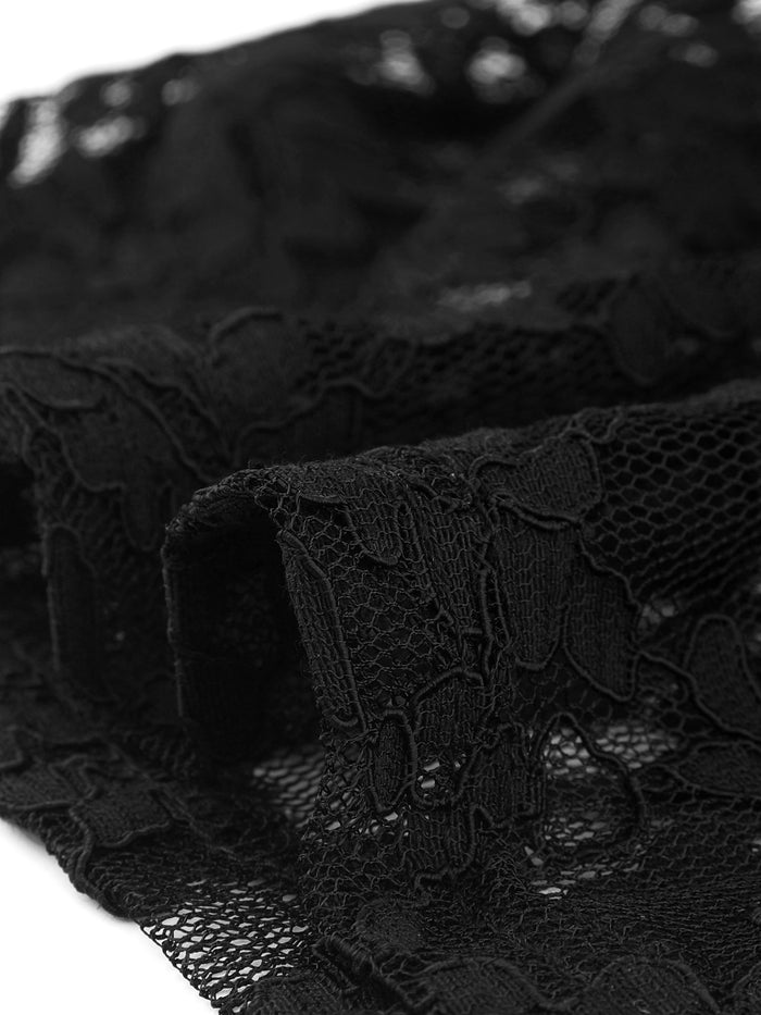 Allegra K Lace 3/4 Sleeve Dress Square Neck Midi Straight Tired