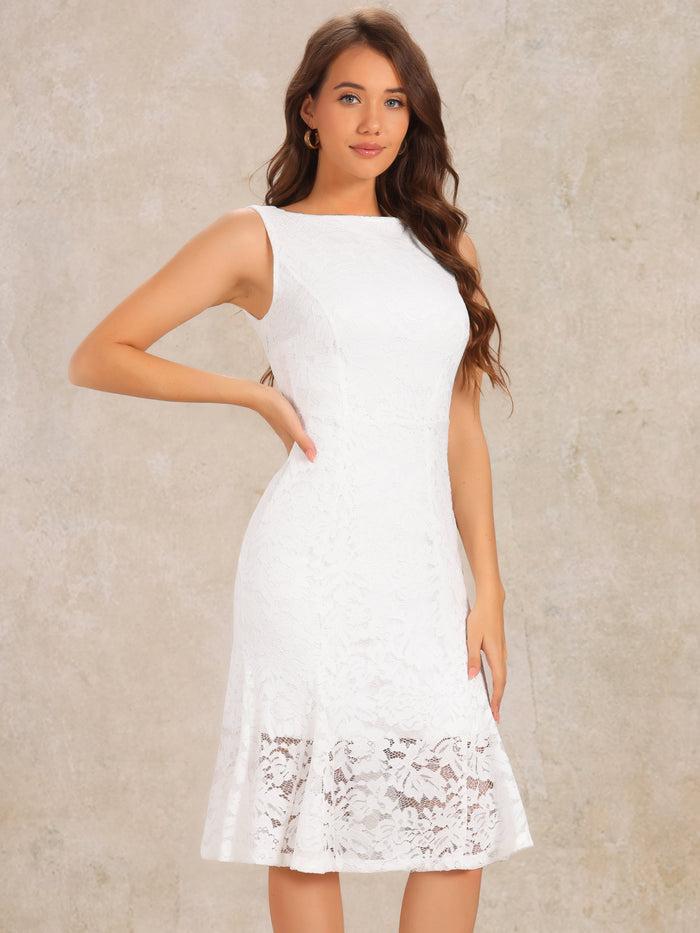 Allegra K Lace Boat Neck Sleeveless Midi Cocktail Dress