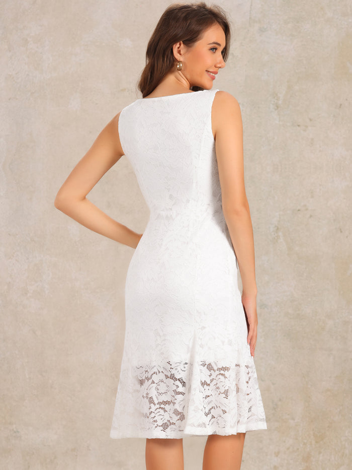 Allegra K Lace Boat Neck Sleeveless Midi Cocktail Dress