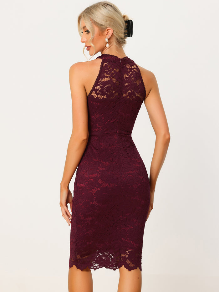 Allegra K Lace Halter Elegant Sleeveless Bodycon Wedding Cocktail Sheath Dress