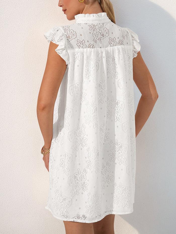 Allegra K Lace Ruffled Cap Sleeves Casual Mini Dress