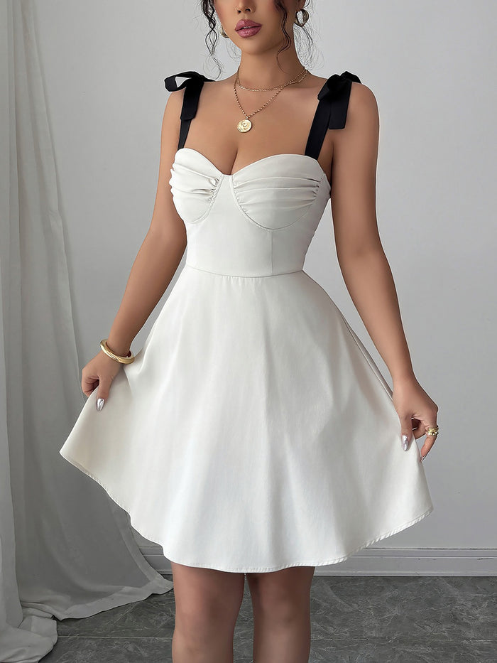 Allegra K Lace-Up Sleeveless Colorblock Mini A-Line Dress