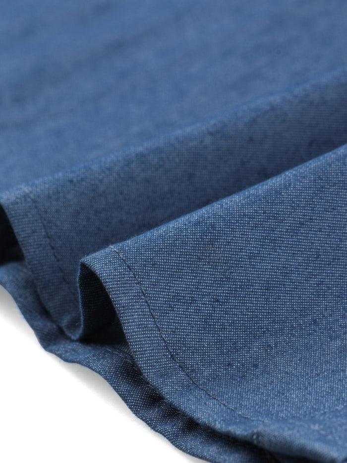 Allegra K Lapel Button Down Short Sleeve Denim Chambray Shirt Dress