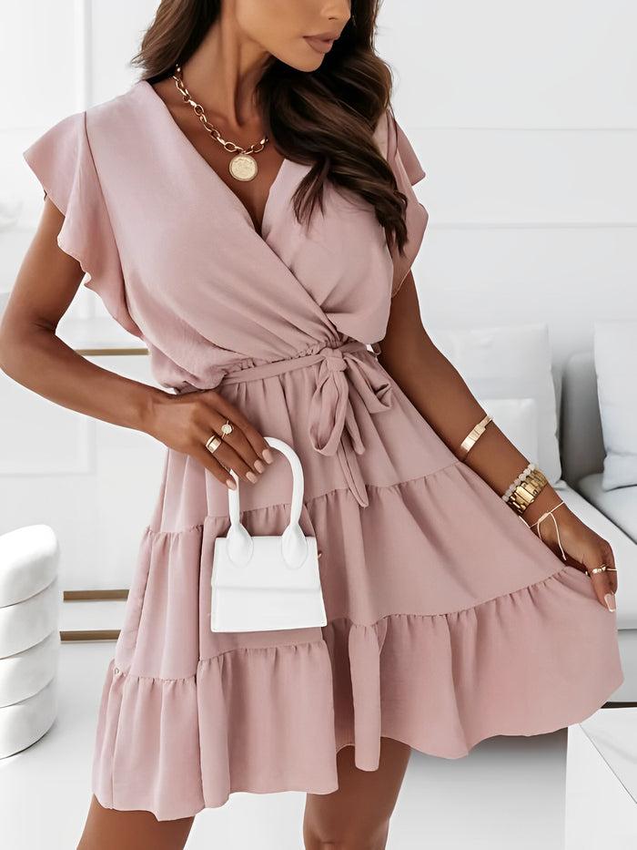 allegra k Lightweight Chiffon Ruffled Cap Sleeves A-Line Tiered Mini Summer Vacations & Beach Parties Dress
