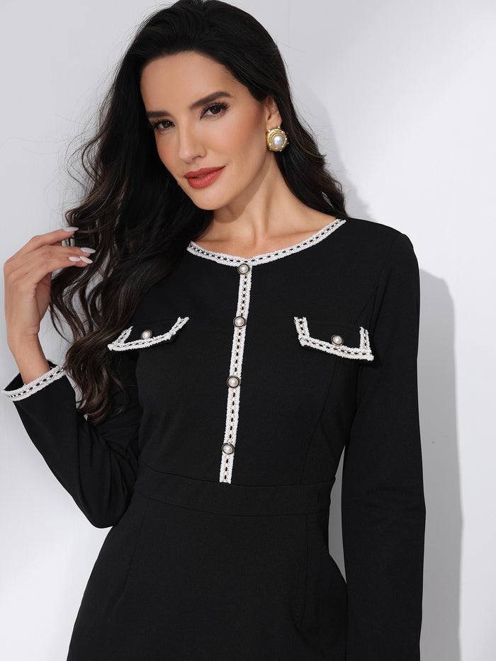 Allegra K Long Sleeve Crew Neck Knee Length Pencil Sheath Midi Dress