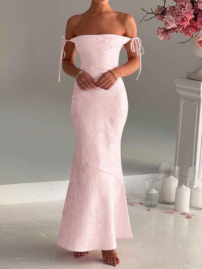 allegra k Luxurious Jacquard Textured Spaghetti Straps Maxi Evening Formal Dress