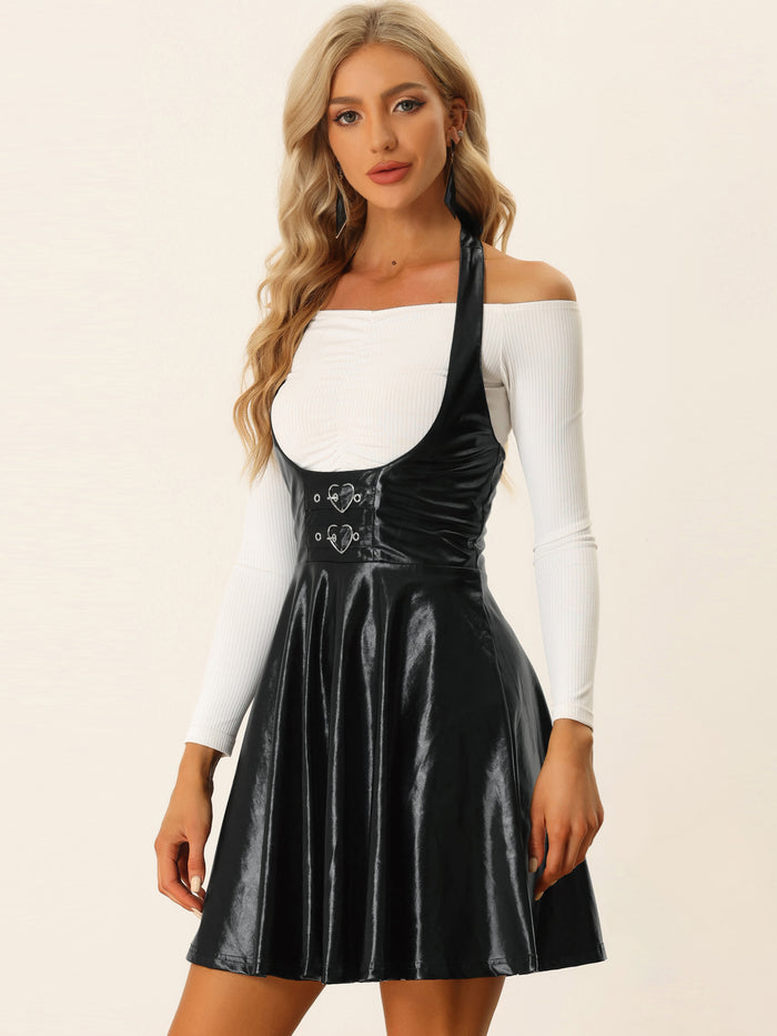 allegra k Metallic Overalls High Waist Party A-Line Suspender Skirt