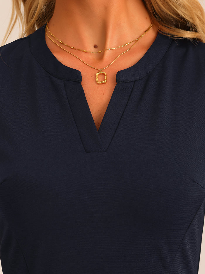 Allegra K Notch Neck Belted Sleeveless Work Office A-Line Midi Dress