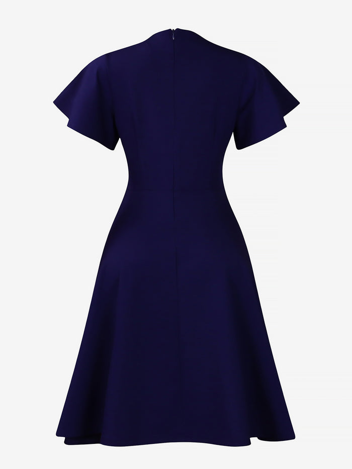 Allegra K Notch Neck Ruffled Sleeves A-Line Midi Dress