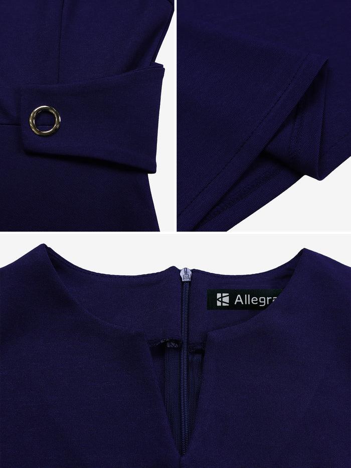 Allegra K Notch Neck Ruffled Sleeves A-Line Midi Dress