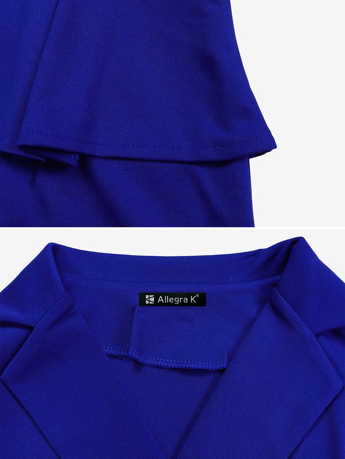 Allegra K Notched Lapel Peplum 3/4 Sleeves Midi Sheath Dress