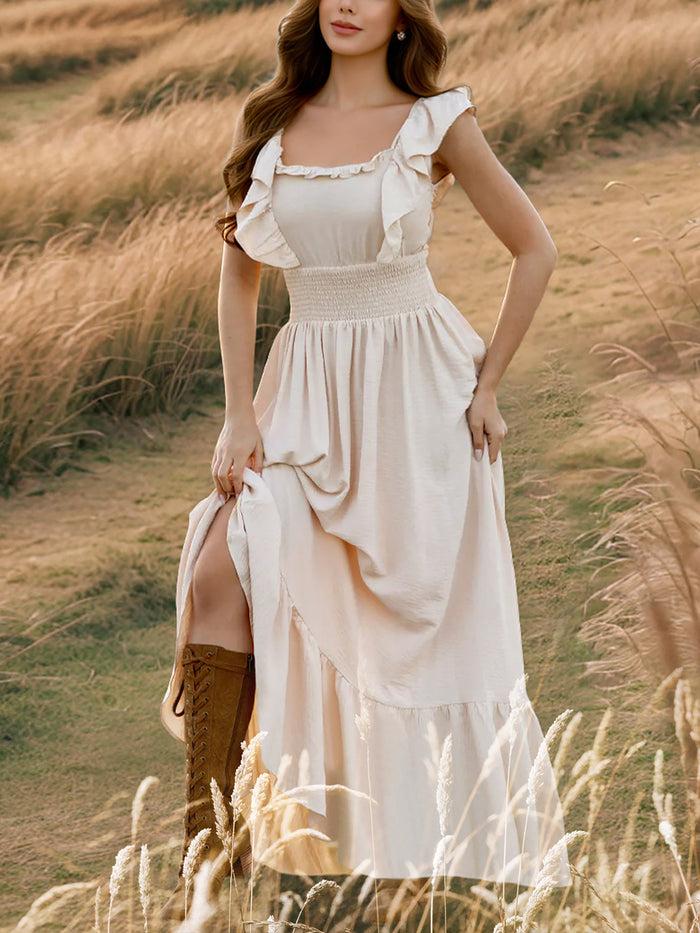 allegra k Off Shoulder Ruffled Solid Color Maxi Dress