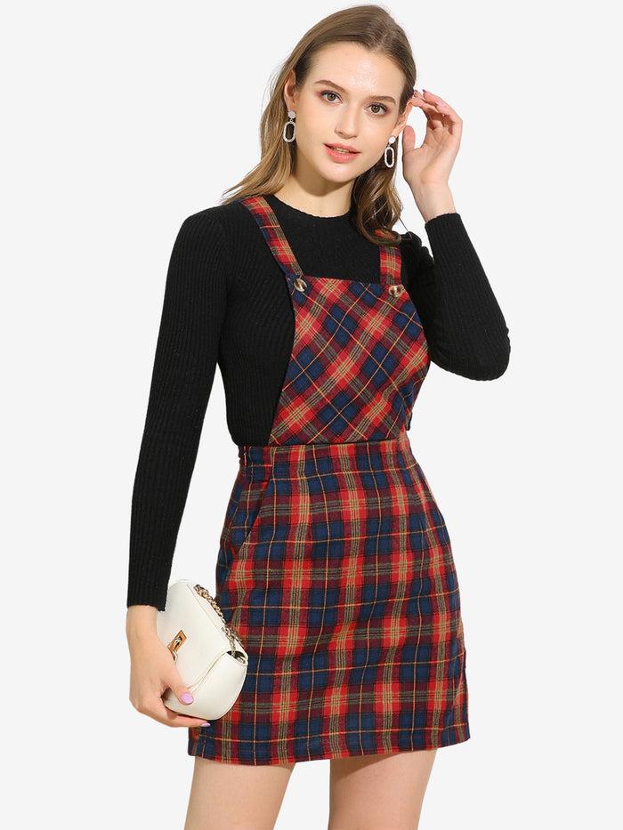 allegra k Overall Bib Plaid Adjustable Strap Pinafore Mini Suspender Skirt