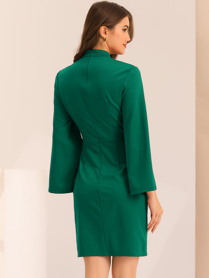 Allegra K Pencil Business Long Split Sleeve Slim Fit Mini Bodycon Dress