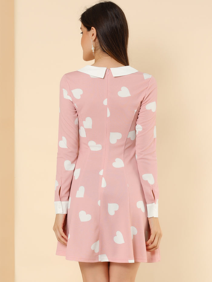 Allegra K Peter Pan Collar Contrast Printed A-Line Short Dress