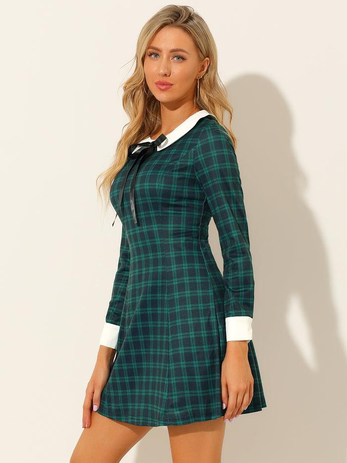 Allegra K Peter Pan Collar Fit And Flare Mini Plaid Tartan Dress