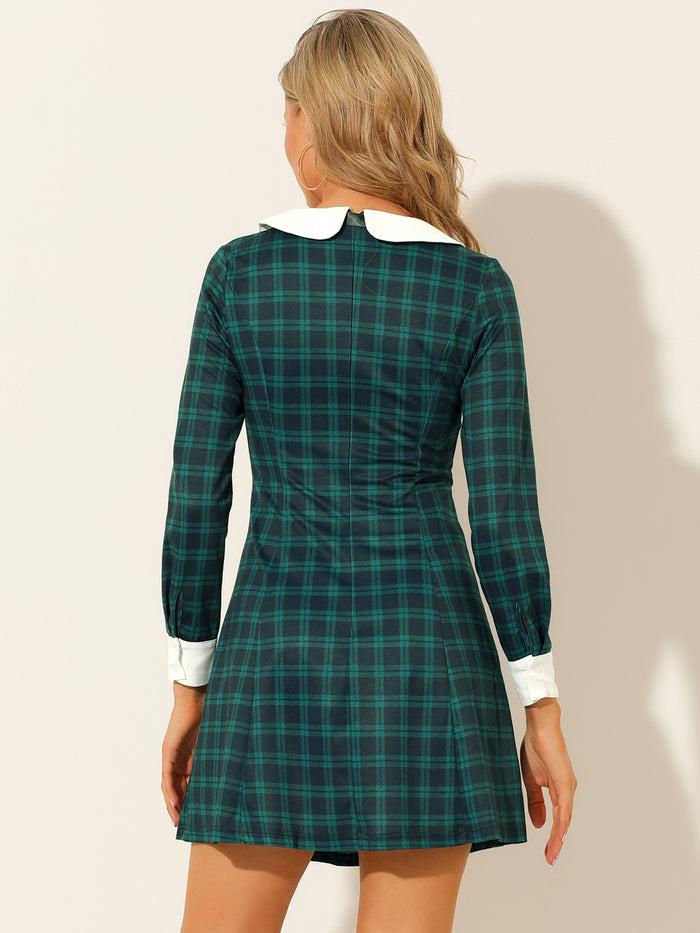 Allegra K Peter Pan Collar Fit And Flare Mini Plaid Tartan Dress