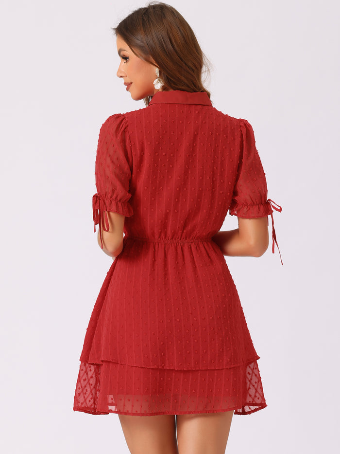 Allegra K Peter Pan Collar Floral Drawstring Chiffon Layered Dress