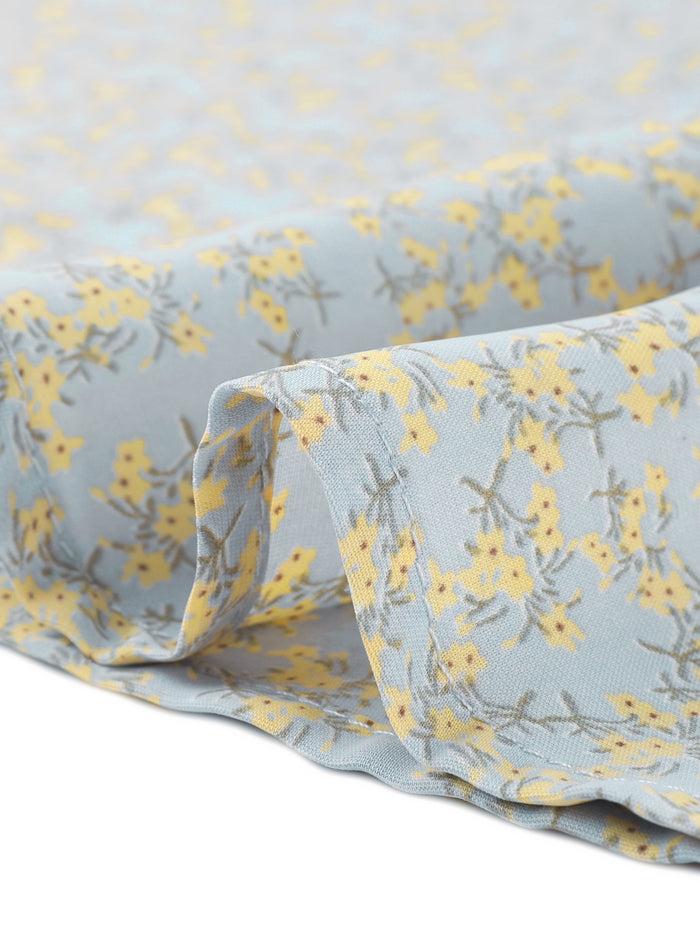 Allegra K Peter Pan Collar Tie Neck Short Sleeve A-Line Belted Floral Dress