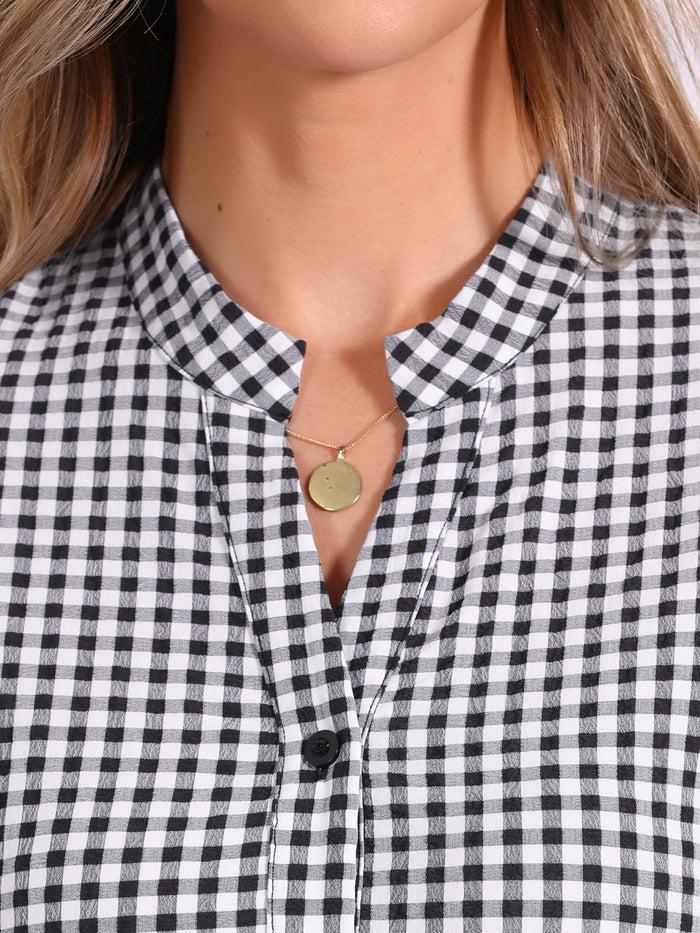 Allegra K Plaid 3/4 Sleeve Tiered A-Line Midi Shirt Dress