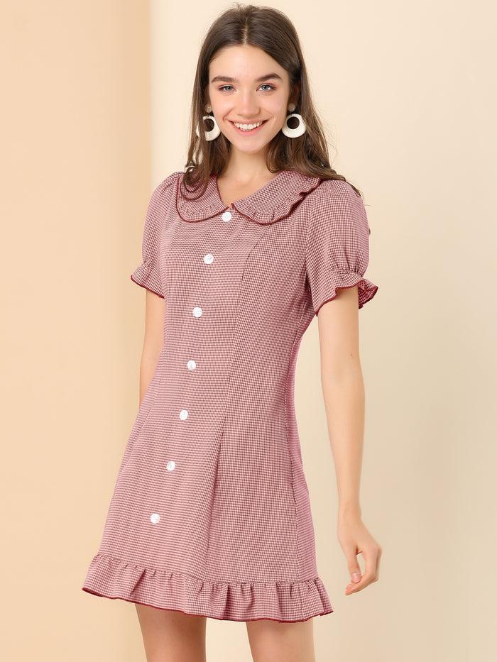Allegra K Plaid Gingham Ruffled Retro Peter Pan Collar Dress
