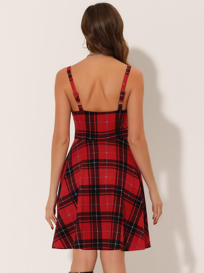 Allegra K Plaid Gothic Vintage Lace-Up Sleeveless A-Line Dress