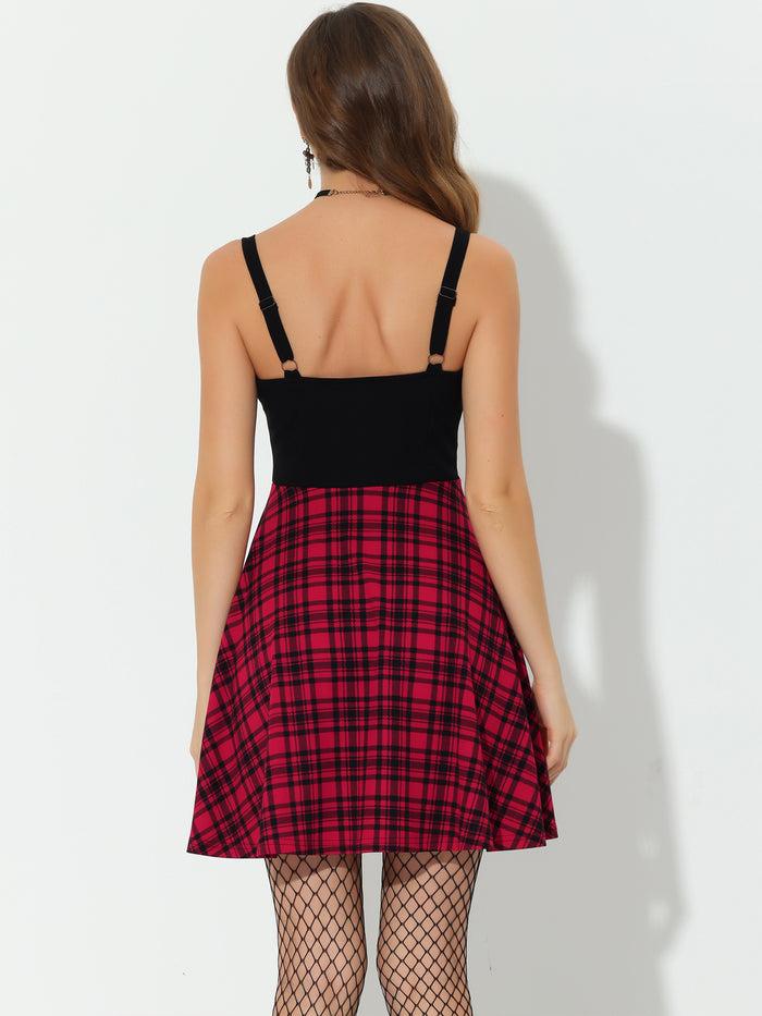 Allegra K Plaid Lace-Up Gothic Sleeveless Tartan Mini Club Party Dress
