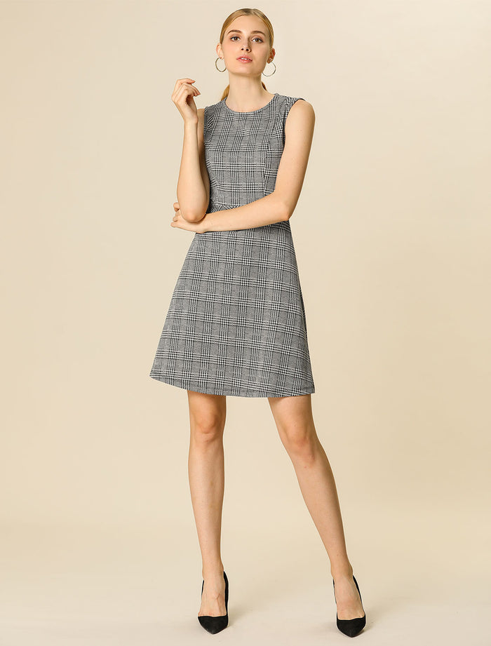 Allegra K Plaid Sleeveless Fit And Flare Houndstooth Work Dress