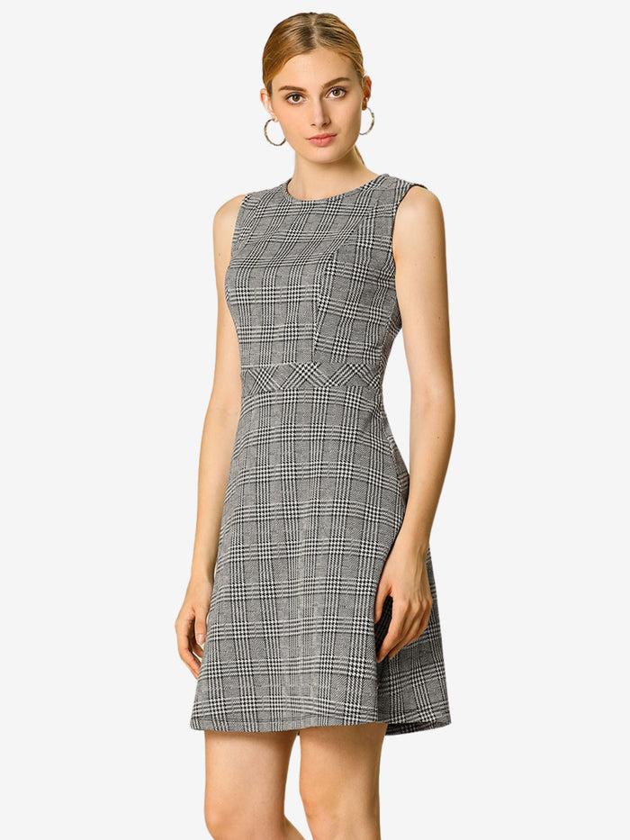 allegra k Plaid Sleeveless Fit and Flare Houndstooth Work Dress
