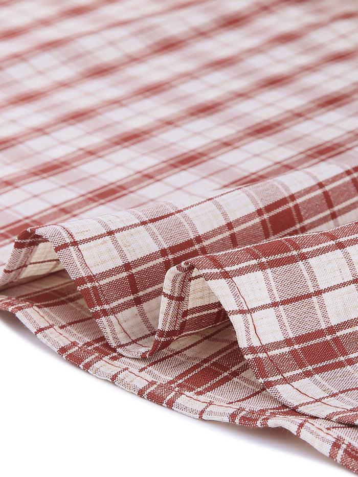 Allegra K Plaid Square Neck Tie Back Contrast Short Sleeve A-line Dress