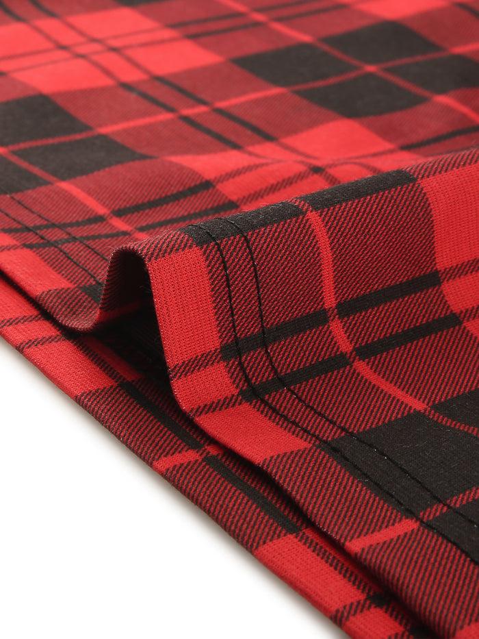 Allegra K Plaid Tartan Square Neck Vintage Puff Sleeve Bodycon Dress