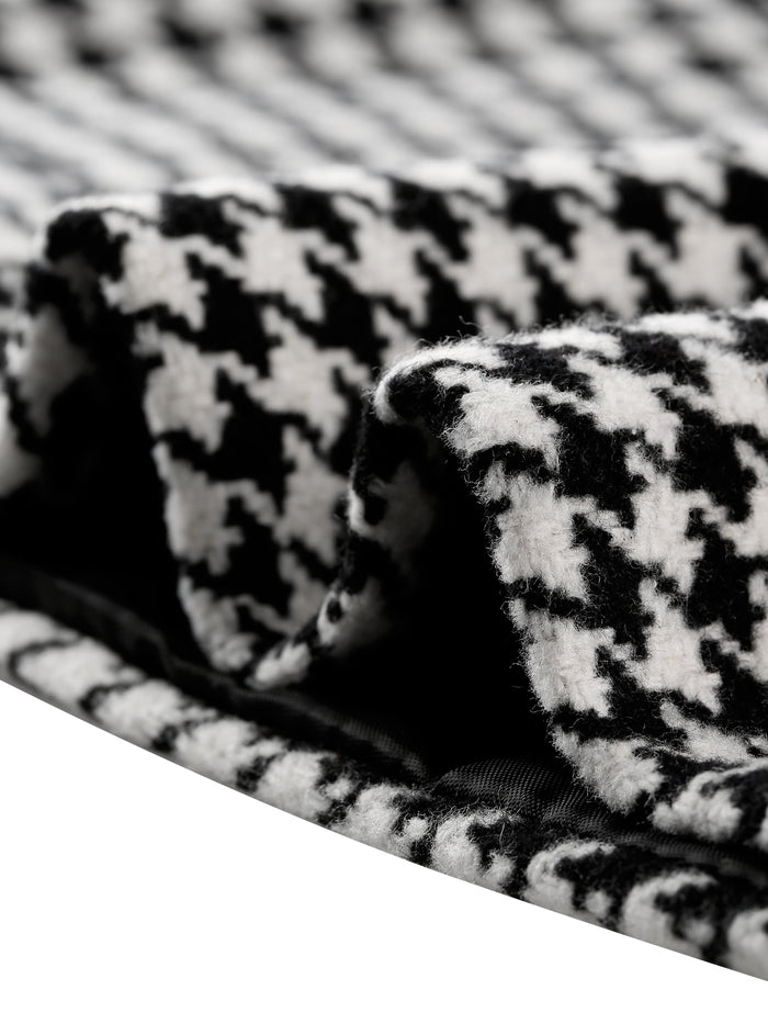 Allegra K PU Faux Leather Houndstooth Patchwork Zipper A-Line Dress