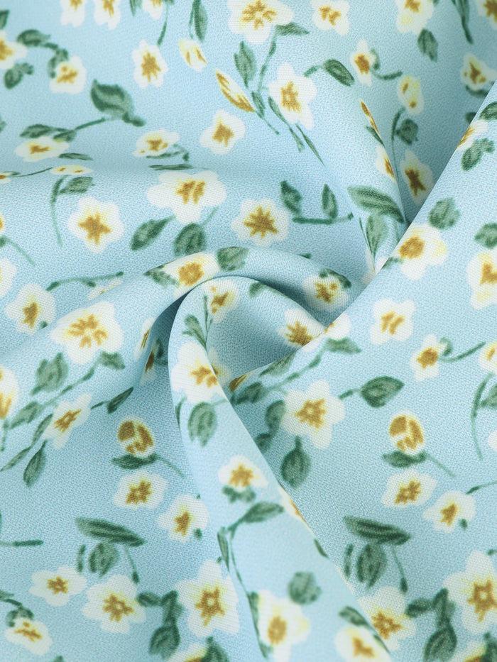 Allegra K Puff Sleeve Square Neck Ruffled Hem Floral Smocked Dress