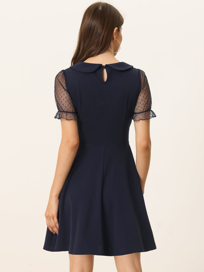 Allegra K Retro Peter Pan Collar Mesh Panel Vintage Cocktail Dress