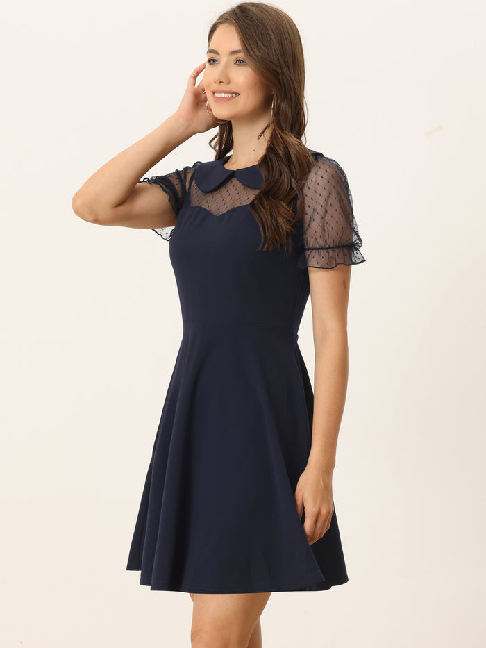 allegra k Retro Peter Pan Collar Mesh Panel Vintage Cocktail Dress