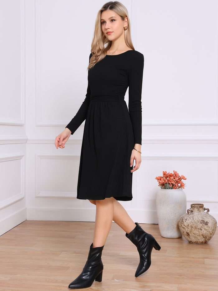 allegra k Ribbed Knitted Long Sleeve Crew Neck Sweater Dress
