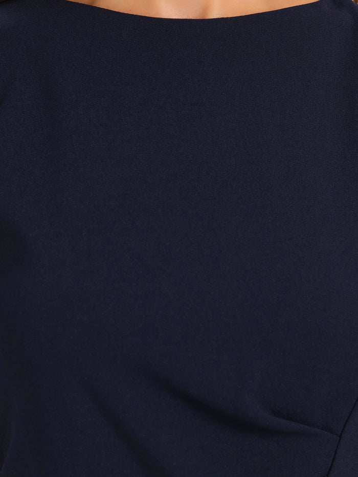 Allegra K Ruched Puff Short Sleeve Work Sheath Midi Dress