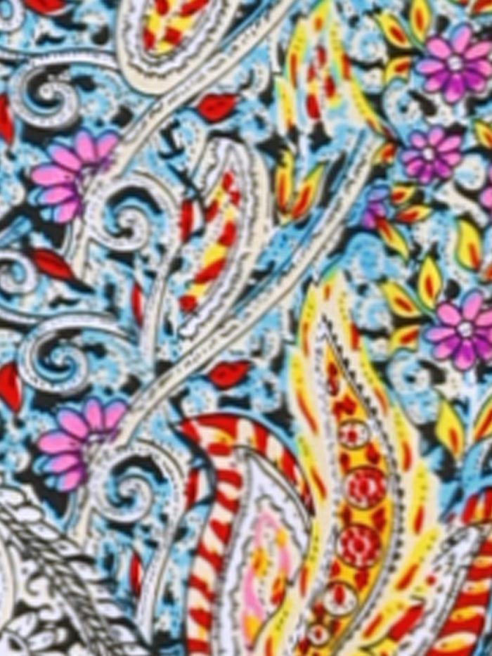 Allegra K Ruffle Short Sleeve Paisley Boho Smocked Slit Dress