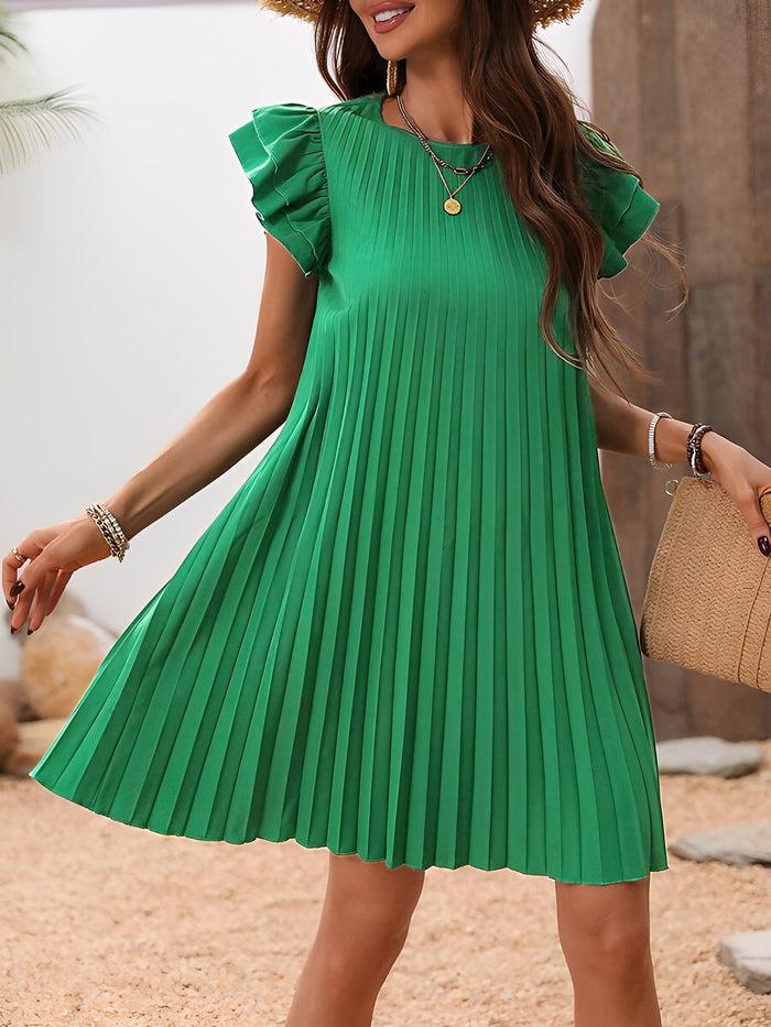 Allegra K Ruffled Short Sleeves Pleated Casual Mini Dress