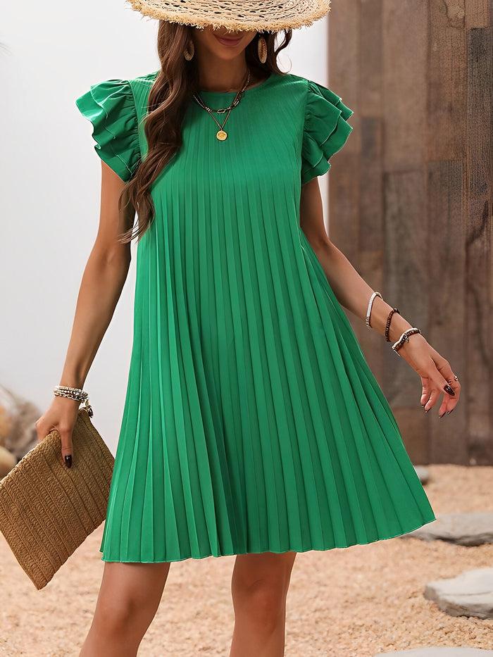 allegra k Ruffled Short Sleeves Pleated Casual Mini Dress